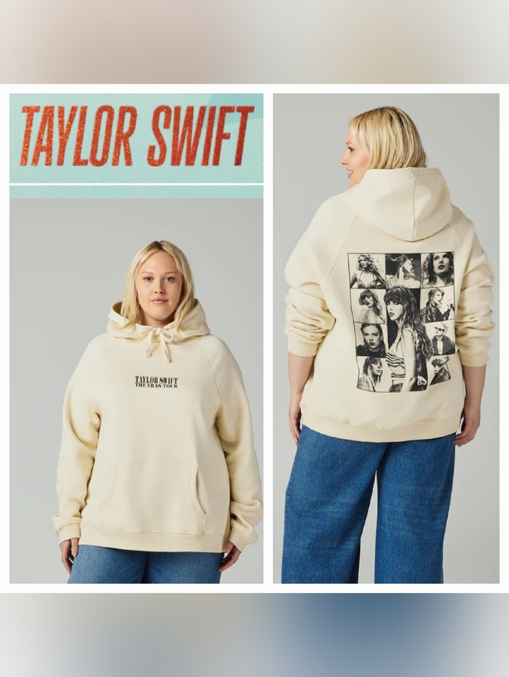 Taylor Swift The Eras Tour Cream Hoodie Black & White Taylor Collage Sz 3XL